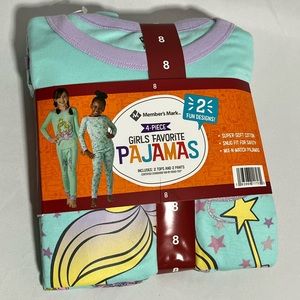 Member's Mark Girl's 100% Cotton 4 Piece Long Sleeve Pajama Set Size 8 Fairies.